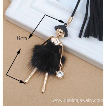 Long Suede Tassel With Sexy Lady POM POM Charm Necklace